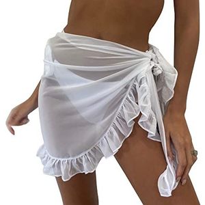 FDEETY Sarong, ruches, sarong, chiffon, badpak, strandrok, wikkel, korte bedekking, bikini, zijband, sarong, vakantie, strandkleding, hoes voor dames, vakantie, zomer, strand, zwart/wit, beige, M
