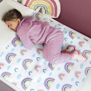 Bedonderlegger, waterdicht, voor kinderen, eenpersoonsbed, babybed, ademende, wasbare matrasbeschermer om zijdelings in te steken bij incontinentie, matrasbeschermer, regenboog