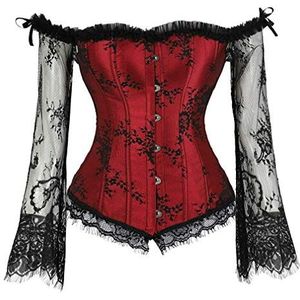 Kelvry Vrouwen Sexy Baskische Off-Schouder Lace up Boned Bustier Overbust Korset Tops met Lange Mouw