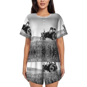 RIVETECH Tractor Landbouw Rustige Print Vrouwen Korte Mouwen Pyjama Set Pyjama Lounge Set Met Zakken,, Zwart, XL