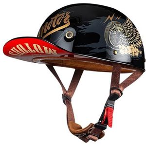 Retro Duitse Stijl Motorfiets Halve Helm ECE Goedgekeurde Baseballcap Half-Shell Helm Heren Dames Half Open Helm Met Verstelbare Snelsluiting Dop Half-Shell Helm F,XL