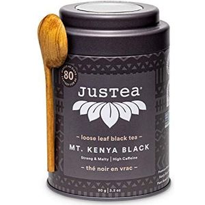 JUSTEA | Mount Kenya Black | Losse zwarte thee | 90 gram | 40/80 kop | Wordt geleverd met een handgemaakt olijfhouten maatlepel | Fairtrade | Non-GMO.
