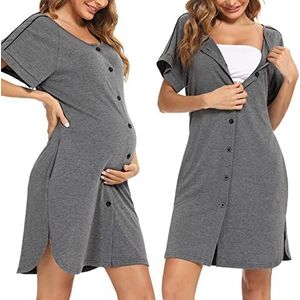 iClosam Zwangerschapsnachthemd voor dames, met knopen, nachtjapon, zacht katoen, borstvoeding, nachtkleding, arbeidsverpleging, voor ziekenhuis, pyjama, loungewear, S-XXL, Grijs, XL