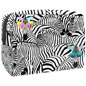 Draagbare make-up tas met rits reizen toilettas voor vrouwen handige opslag cosmetische zakje koele Zebra bril patroon