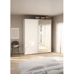 Dmora - kledingkast 2 deuren Adeline, slaapkamermeubels, kast, garderobe, 179x65 h220 cm, wit en transparant