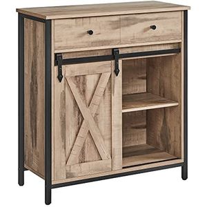 VASAGLE dressoir, keukenkast, opbergkast, met schuifdeur, 30 x 70 x 80 cm, verstelbare plank, landelijke stijl, voor woonkamer, eiken-bruin-zwart LSC100B50