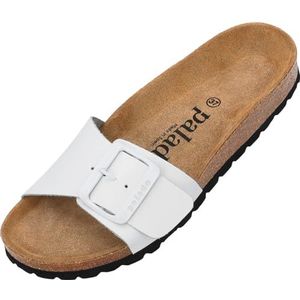 Malta EGS Matt damesslippers, sandalen met verstelbare riempjes, pantoffels, natuurlijk kurk-voetbed, extra comfortabel met zool van suède, wit mat, 37 EU