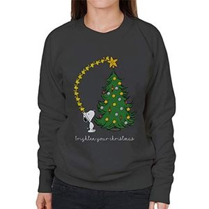 Peanuts Snoopy Woodstock Brighten Your Christmas Sweatshirt voor dames, houtskool, houtskool, XXL