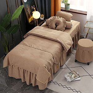 MESCXTY 4-delige microvezel dekbedovertrekset voor massagetafel, effen, herbruikbaar, voor de woonkamer, schoonheidsdekbed voor lichaamfysiotherapie-massage, curry, 185 x 70 cm