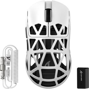 ATTACK SHARK R2PRO 45g Superlight Muis van magnesiumlegering, PixArt-sensor PAW3950, 42000 dpi, ultralichte muis, 8000 Hz, draadloze sonde, kabel / 2,4 G/BT, met spiraalkabel, PC/Mac, wit