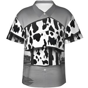 XTYGETY Koe Print Building04 Print Zomer Strand Button-Down Korte Mouw Hawaiiaans Shirt voor Mannen Tropische Vakantie Shirts, Zwart, S