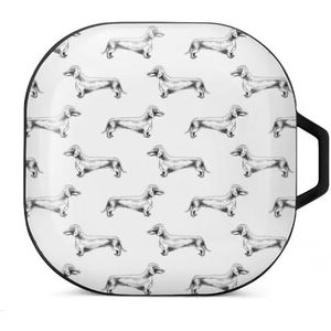 Handgetekende teckels oordopjes hoesje compatibel met Samsung hard shell beschermhoes zwart-stijl