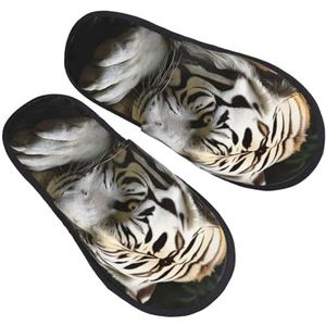 BONDIJ Harige pantoffels voor dames en heren, tijgerprint, Scuff pantoffels, winter, pluche, schattige huisschoenen, gezellige huisschoenen, voor gebruik binnenshuis, zwart, Medium