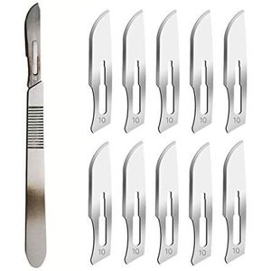 Scalpelmesjes # 10 met handvat # 3 – steriel scheermes met enkel lemmet voor dermaplaning, beslissing, podologie en professionele vachtverzorging, acne-verwijderaar, reparatie van mobiele telefoon.