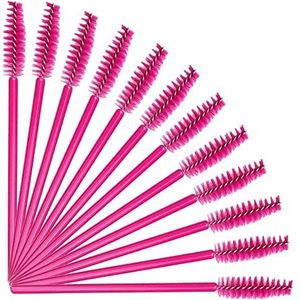 50 stuks mascara toverstokken, wimperborstel voor wenkbrauw wimpers verlenging (zwart) (roze)