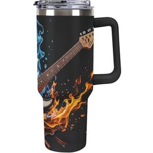 STVNKML 40 oz beker met handvat elektrische gitaar muziek roestvrijstalen koffiemok herbruikbare reismok lekvrije geïsoleerde autobeker grote capaciteit beker voor reizen, buiten, thuisgebruik (zwart)