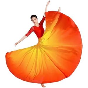 Flamencorok for vrouwen, 720 graden, volle cirkelvormige swingrok, Spaans danskostuum, volwassen, vloeiende, geplooide gelaagde rok for optredens, Halloweenfeest, rode krijtthema-outfit(Orange_L)