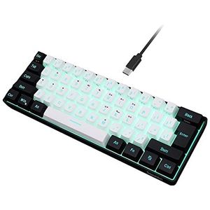 SNPURDIRI 60% bekabeld gamingtoetsenbord, mechanisch gevoel, kleine mini, draagbaar compact RGB-toetsenbord voor pc, Mac, Office, Gaming (61 toetsen, zwart-wit)