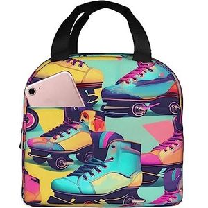 SUHNGE Retro rolschaatsen, kleurrijke print, geïsoleerde lunchtas, Rolltop lunchbox draagtas voor vrouwen, mannen, volwassenen en tieners