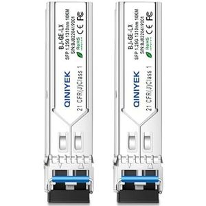 QINIYEK 1000Base-LX SFP naar LC Module, Single Mode sfp Fiber Transceiver voor Cisco GLC-LH-SMD, Meraki MA-SFP-1GB-LX10, Ubiquiti, Fortinet, Mikrotik, Netgear (SMF, 1310nm, 20km, DDM) 2 Pack
