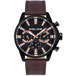 Police Heren analoog kwarts horloge met lederen armband PEWJF2204204, zwart, Eén maat