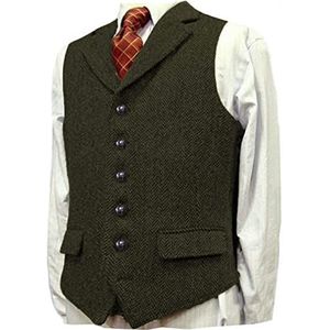 Heren - Gilet - Leger Groen - Slim Fit - Vintage Retro Wol