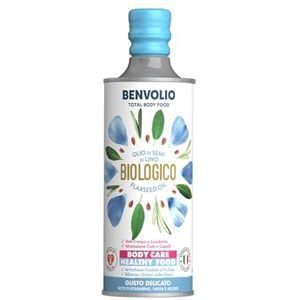 BENVOLIO - Biologische Lijnzaadolie | 500 ml | Rijk aan Omega 3 & Antioxidanten | Voeding & Haarverzorging | Anti-Frizz voor Krullend Haar | Omega 3 voor Honden | Flaxseed Oil, Aceite de Lino