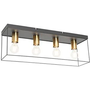 QAZQA - Modern Minimalistische plafondlamp zwart met goud 4-lichts - Kodi | Woonkamer | Slaapkamer | Keuken - Staal Rechthoekig - E27 Geschikt voor LED - Max. 4 x 40 Watt