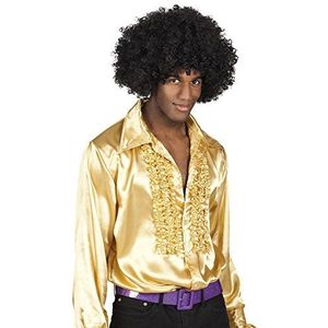 shoperama Jaren '70 hemd met ruches voor heren, zeventig disco, slagermove, badknop, goud, M