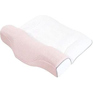 Traagschuimkussen for nekpijn, ergonomisch kussen, zij-/rugslaper, upgrade 2-delige nek- en nekkussens met massagemagneten Wasbaar anti-tractie-contourkussen(Pink)