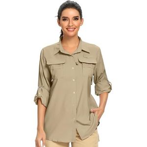 Fulture Direct Sneldrogende Zon UV Bescherming Convertible Lange Mouw Wandelen Vissen Shirts, kaki, L