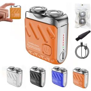 Beard Shaver Traveler Mini and Portable Suitcase Design Double-Ring Magnetic Cutter, Men's Favorite Portable Mini Electrict Shaver, Ipx7 Waterproof, Wet & Dry Shaving Cordless Rotary Shaver (Orange)