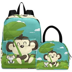 Glanzende groene aap boekentas, lunchpakket, schoudertas, rugzak, boekentas, kinderrugzak, geïsoleerde lunchbox-tas voor meisjes en jongens, Patroon., Medium