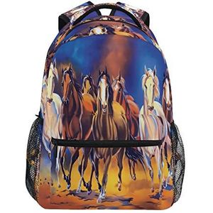 LUCKYEAH Animal Paarden Run Watercolor Rugzak School Boek Tas voor tiener Jongen Meisje Kids Daypack Rugzak voor Reizen Camping Gym Wandelen