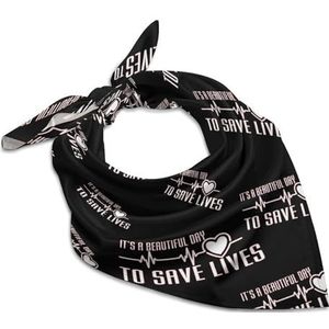Mooie dag om levens te redden vierkante bandana mode satijn wrap nek sjaals comfortabele hoofddoek voor vrouwen haar 63,5 cm x 63,5 cm