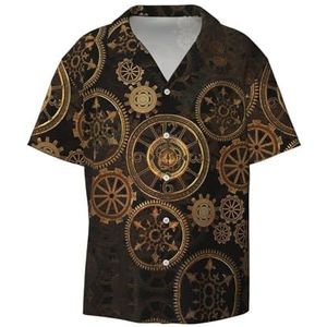OdDdot Gears Klok Bronzen Century Print Heren Button Down Shirt Korte Mouw Casual Shirt voor Mannen Zomer Business Casual Jurk Shirt, Zwart, L
