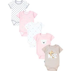 TupTam Baby Meisjes Rompertjes met Korte Mouwen 5-Pack, Beer Roze Wit Sterren Grijs Leuk Teddy Beige, 80