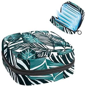 Periode Pouch Draagbare Tampon Opbergtas,Tampon Houder voor Portemonnee Vrouwelijke Product Organizer,Greenblue Bladeren Tropische Plant, Meerkleurig, 4.7x6.6x6.6 in/12x17x17 cm