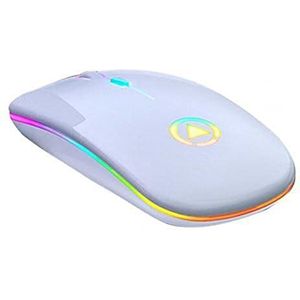 Draadloze muis, led-achtergrondverlichting, oplaadbare stille USB-muis, ergonomische optische gamingmuis, geschikt voor desktopcomputers en laptops (wit)