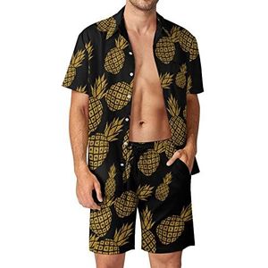 Gouden Ananas Heren 2 Stuks Hawaiiaanse Sets Losse Fit Korte Mouw Shirts En Shorts Strand Outfits XS