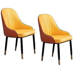 GEIRONV Keuken Dineren Stoelen Set van 2, Lederen Woonkamer Slaapkamer Leisure Chairs Home Desk Hotel Rugleuning Stoelen 43 × 47 × 87cm Eetstoelen (Color : Yellow)