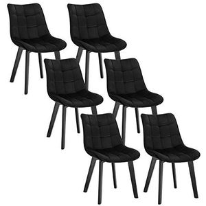 EUGAD 0656BY-6 eetkamerstoelen 6 stuks woonkamerstoel gestoffeerde stoel keukenstoel met rugleuning, fluwelen zitting, zwarte houten poten
