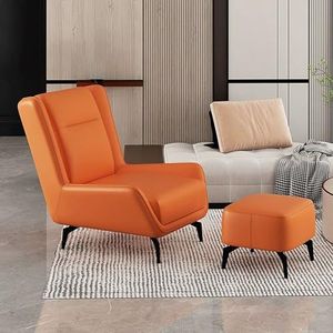 Luxury Minimalistische Designer Swivel Chair - Modern Echt lederen accentbank voor woonkamer Orange deep