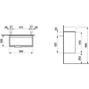 Laufen onderstel voor badmeubel Val, 2 deuren, voor WT H815285, 585x290mm, H402552110, Kleur: Verkeersgrijs