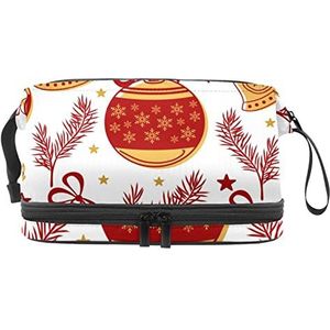 Grote capaciteit reizen cosmetische tas,Kerst Bell Ball Bladeren,Make-up tas,Waterdichte make-up tas Organizer, Meerkleurig, 27x15x14 cm/10.6x5.9x5.5 in