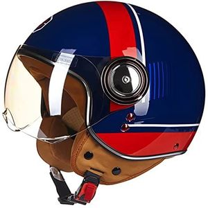 3/4 motorfiets halfhelm, heren en dames retro open helm DOT gecertificeerd vintage licht ademende zonnebrandhelm voor scooter Street Cruiser bromfiets Decoration