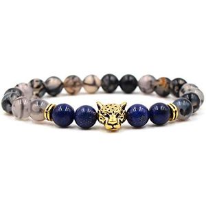 Handgemaakte kralenarmband, Natuurlijke draakstreep steen met gouden luipaard spacer en lapis lazuli sieraden elegante eenvoudige stijl armband yoga sierlijke paren armband cadeau for geboorte