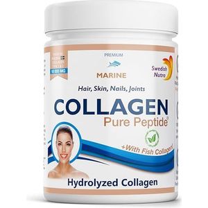 Swedish Nutra - Gehydrolyseerd mariene collageen 10.000 mg poedersupplement - verpakking van 300 g, 30 dagen voorraad | Pure peptide voor gezond haar, huid, nagels en gewrichten I 100% natuurlijk en