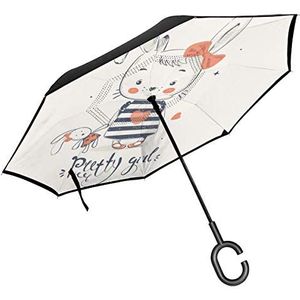 JOJOshop Mooie partij konijn C-vorm handvat voor autogebruik,Winddicht en waterdicht omgekeerde opvouwbare lichtgewicht paraplu's