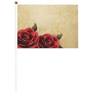 Vintage Rose Gedrukt Handheld Vlaggen Set 5.5 X 8.2 In Outdoor Decoratie Parade Vlag Racing Vlaggen